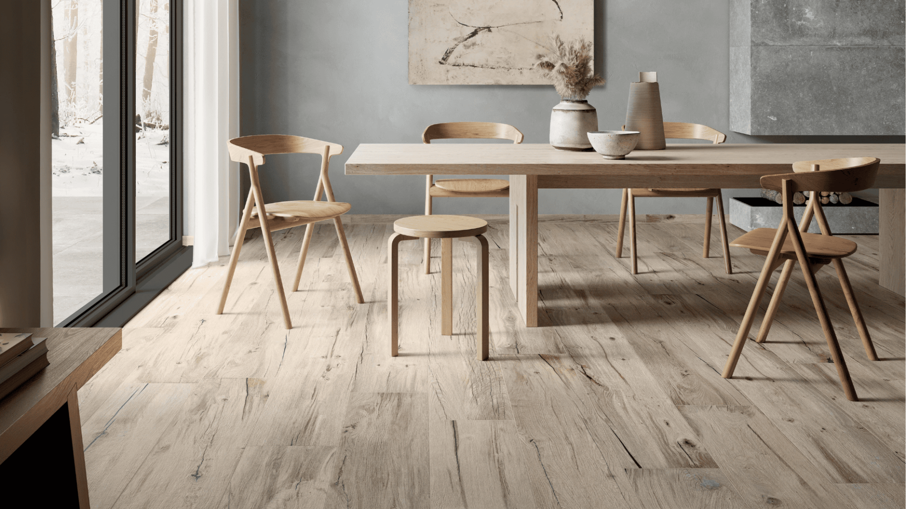 Le carrelage Nordikwood de chez Tots est un carrelage intérieur aspect bois de couleur beige.