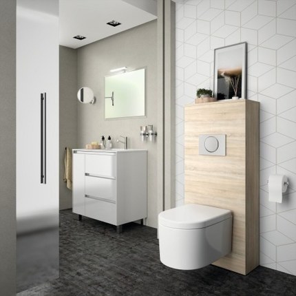 Lave-mains d'angle complet pour WC avec meuble design blanc
