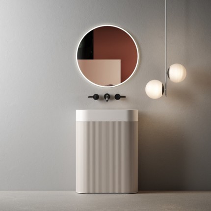 Lavabo Totem beige Argillae cannelé