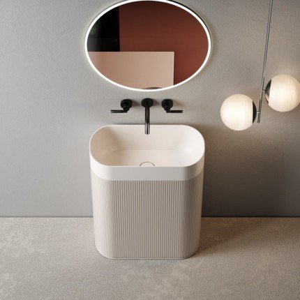 Lavabo Totem beige Argillae cannelé