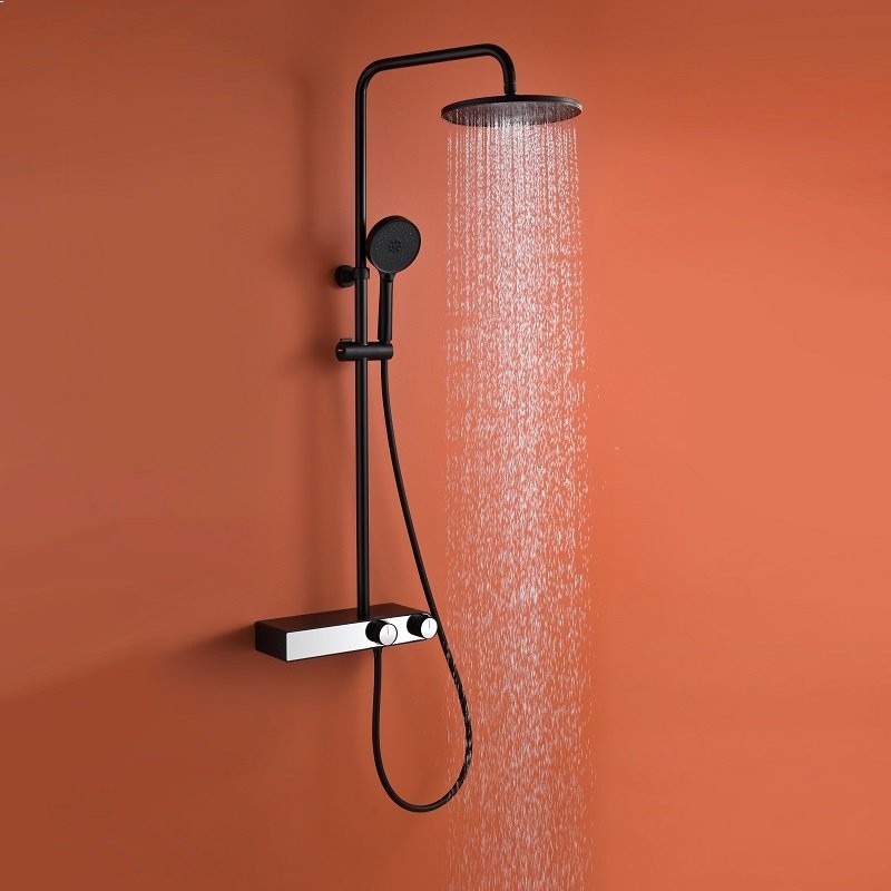 Sortie d'eau carrée avec support de douche réglable noir mat