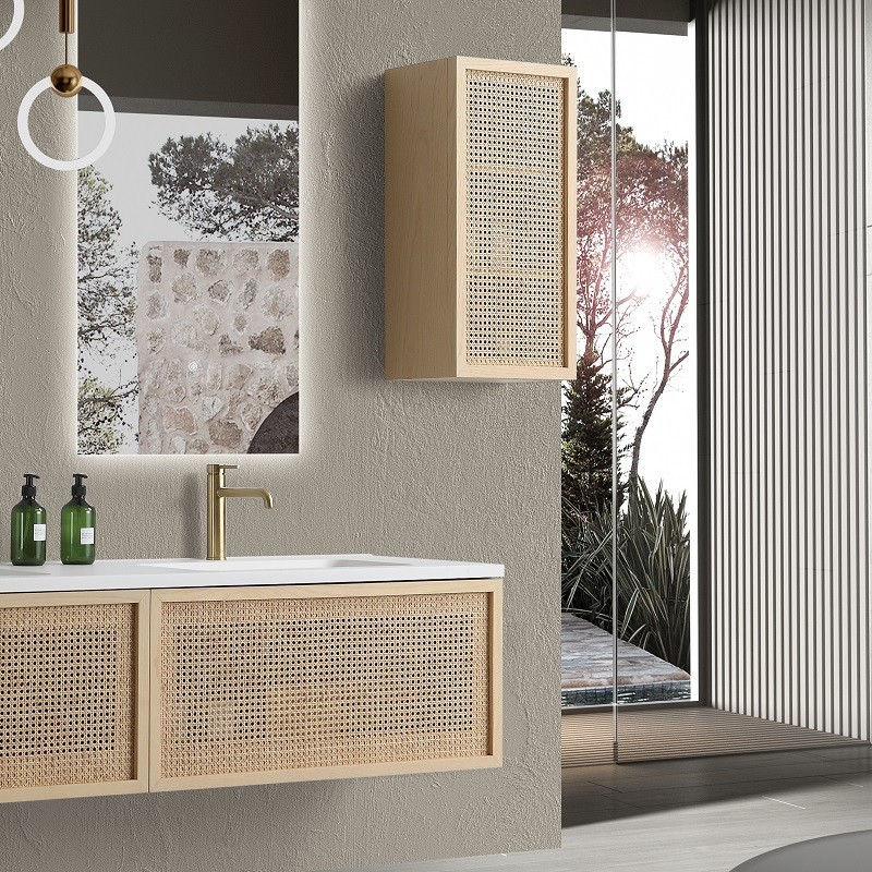 Armoire de rangement de cuisine en bambou avec porte en acrylique