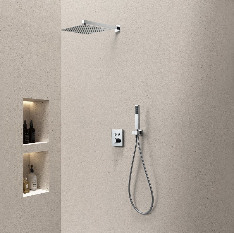 Kit douche thermostatique Push mural carré