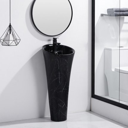 Vasque colonne Totem effet marbre noir mat Marquina