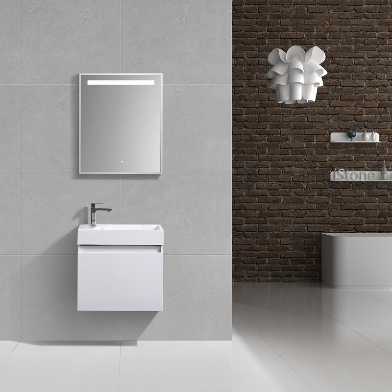 Meuble de salle de bain simple vasque blanc brillant Slim Néo