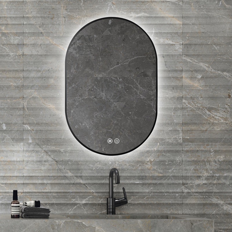 Miroir oval noir mat falbala LED