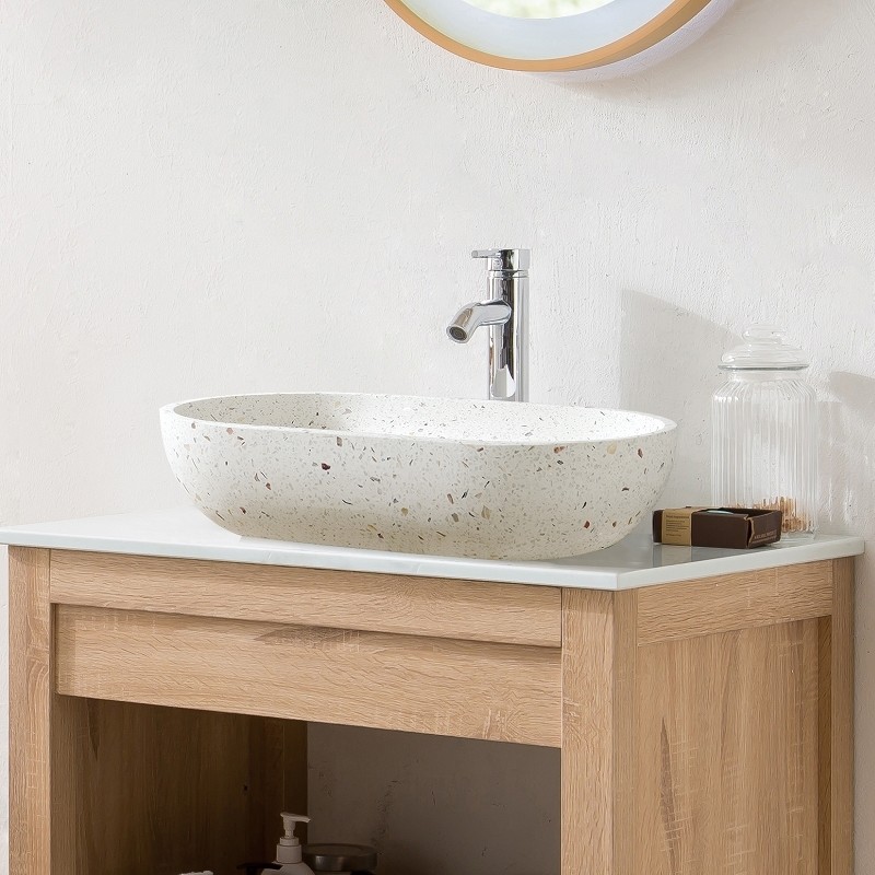 Vasque 55 cm en terrazzo beige